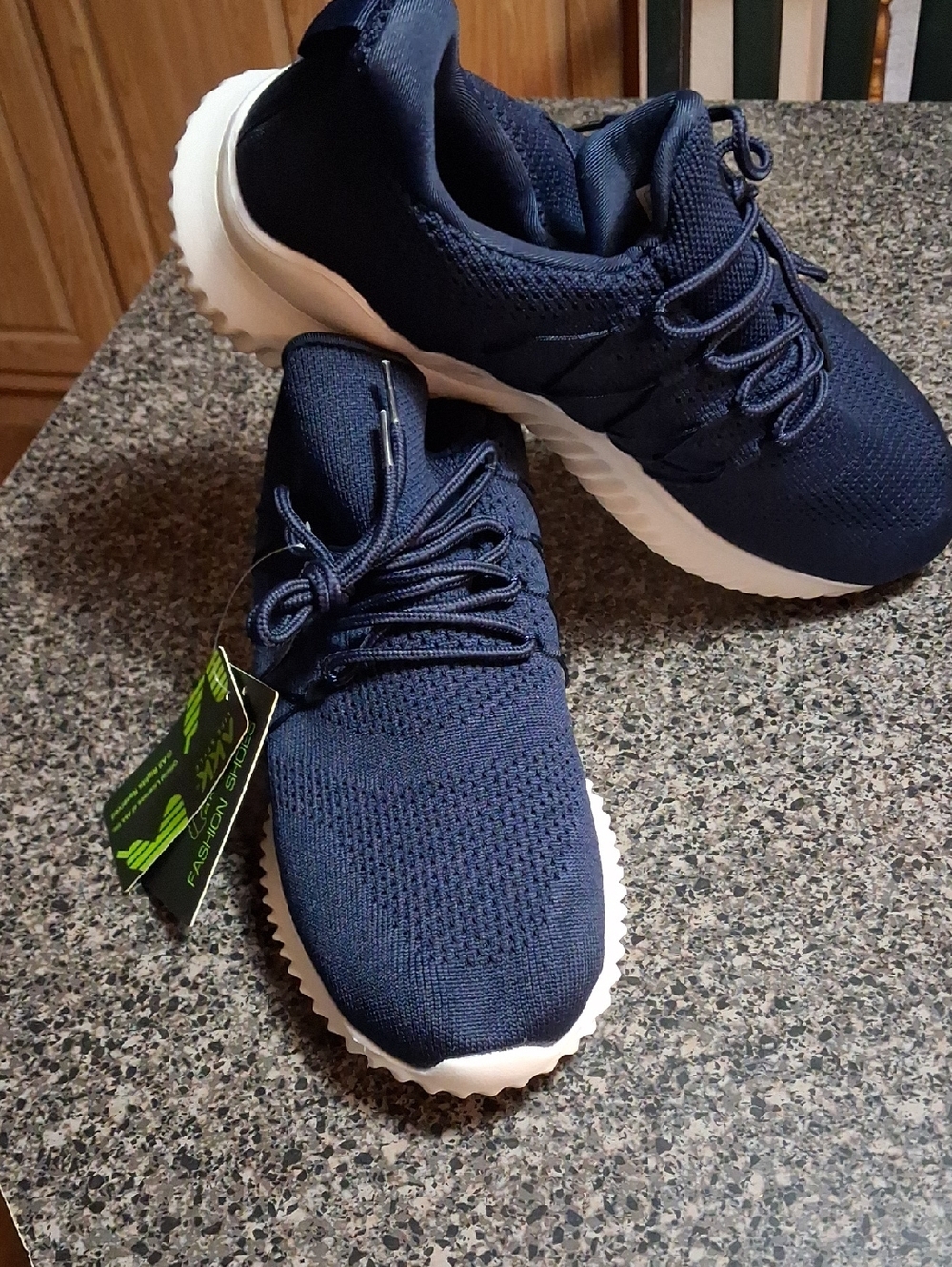 Navy Knit Slip On Sneakers with White Sole Sz 9